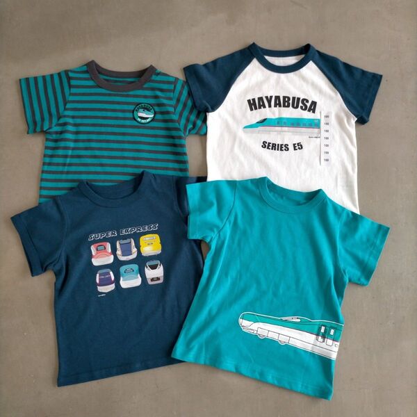 HAYABUSA E5 Tシャツ 100cm はやぶさ 男の子 新幹線 半袖Tシャツ 4枚セット 電車柄 ボーダー柄 まとめ売り