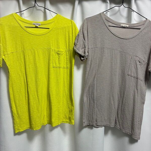 2枚セット GAP ギャップ シンプルTシャツ カットソー 袖ロールアップ グレー イエロー ミニT 半袖Tシャツ 無地