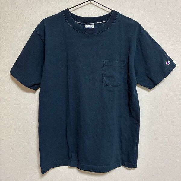 チャンピオン champion オーセンティック Tシャツ 半袖 ネイビー クルーネック ポケット 紺 M ワンポイントロゴ