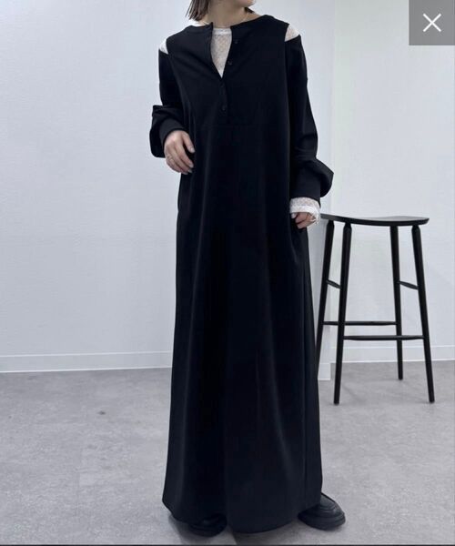 mystic ミスティック ショルダースリットヘンリーワンピース ブラック 黒 ロングワンピース マキシ丈