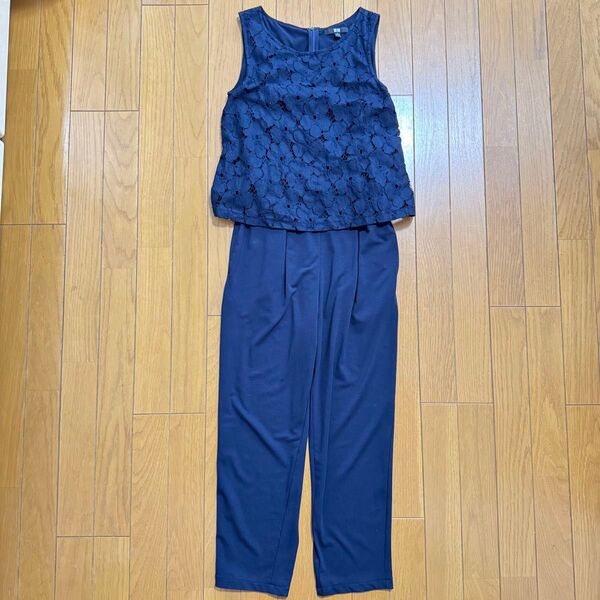 ユニクロ UNIQLO オールインワン S ノースリーブ レース ネイビー フォーマル 結婚式