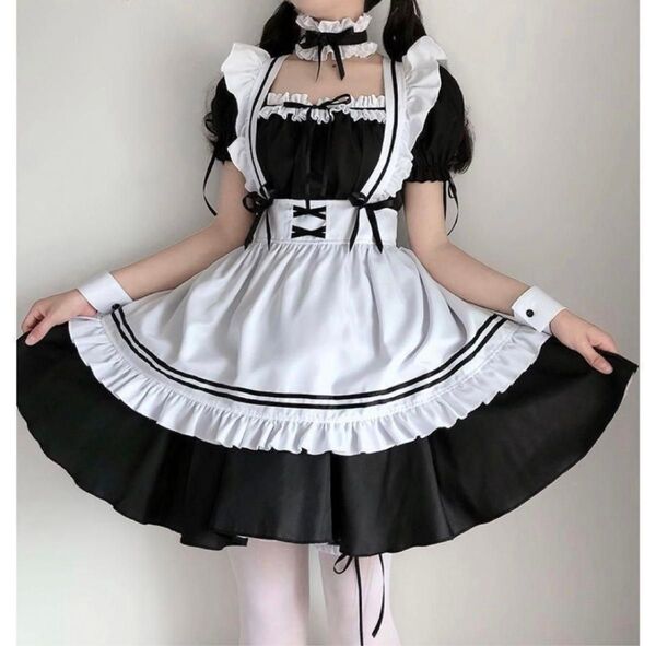 【新品】S メイド服 コスプレ 7点セット 余興 スカート ミニスカ ロリータ ワンピース 仮装
