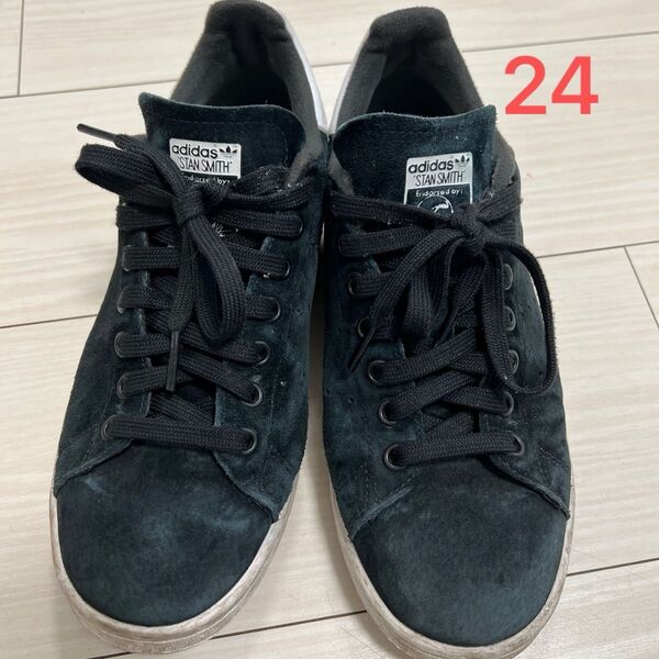 【adidas】24スタンスミス スニーカー 黒ブラック スエードFZ0019 STAN SMITH