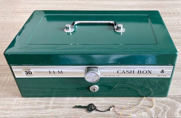 【鍵・中棚有り】昭和レトロ ELM CASH BOX TYPE30 エルム 手提げ金庫 キャッシュボックス アンティーク