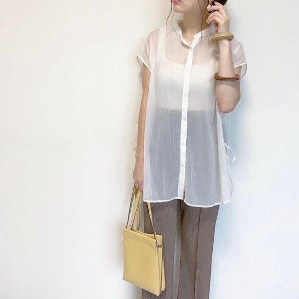 新品 GU シアーシャツ チュニック丈 オフホワイト