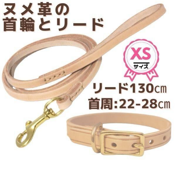 首輪&リードセット★XSサイズ☆超小型犬★革☆ヌメ革★植物由来☆なめし