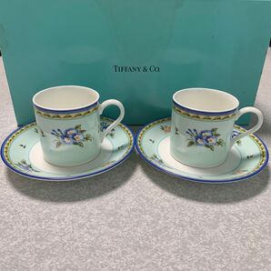 Tiffany カップ&ソーサー 2客セット ブルー系 朝顔柄 未使用品 日本製