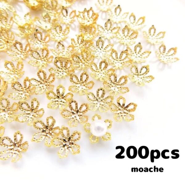 100【パーツ】約200個入り・ビーズキャップ・花芯・花座・座金 つまみ細工に