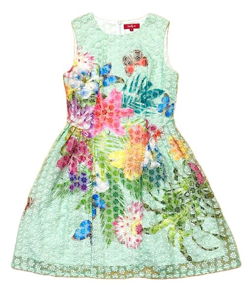 極美品 ノースリーブ シアーワンピース 総柄 ボタニカル グリーン系