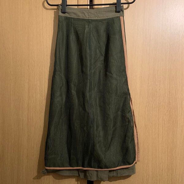 送料無料◆美品 STYLEMIXER ロングスカート マキシ丈◆レディース XS カーキ モスグリーン レイヤー スタイルミキサー