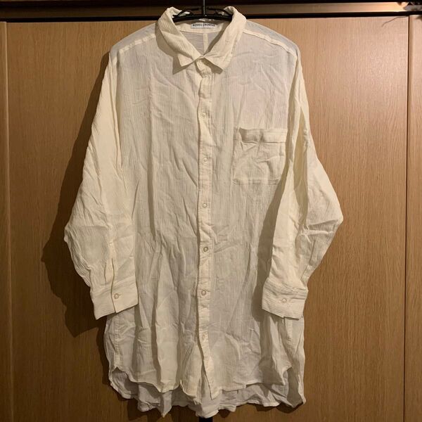 送料無料◆新品 RODEO CROWNS ロングシャツワンピース 長袖シャツ◆レディース オフホワイト F トップス ストライプ