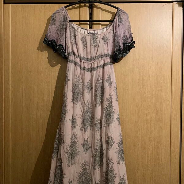 送料無料◆美品 AULA AILA ワンピース◆レディース 0 総柄 花柄 レース 半袖 トップス ロングスカート シアー素材