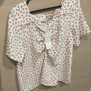 Tシャツ 半袖 半袖ブラウス シャツ トップス 花柄 ホワイト ブラウス M 韓国 韓国コーデ
