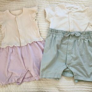 GU ベビー服 半袖ロンパース 2点セット★サイズ70〜80 カバーオール 女の子