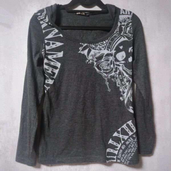 glitz フード付き長袖Tシャツ グレー ロンT カットソー