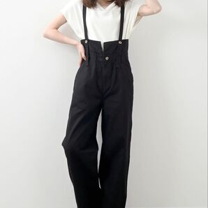 新品 Felt-Maglietta ハイウエストサス付ワイドパンツ L ブラック サロペット
