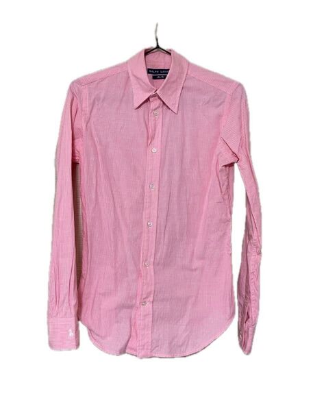 026 美品 ラルフローレン 長袖シャツ slim fit 2 ストライプ ピンク 白
