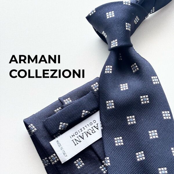 ARMANI COLLEZIONI アルマーニ ネクタイ 小紋柄 ネイビー イタリア製 メンズ ハイブランド ブランドネクタイ