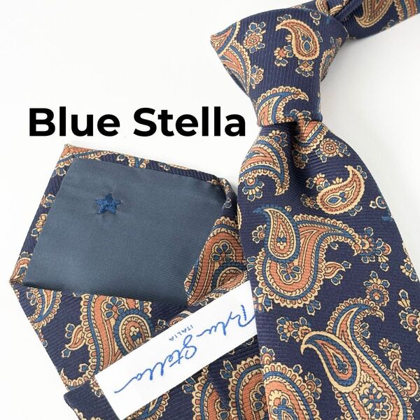 Blue Stella ブルーステラ セブンフォールド ネクタイ ペイズリー柄 ネイビー系 イタリア製 メンズ ブランドネクタイ