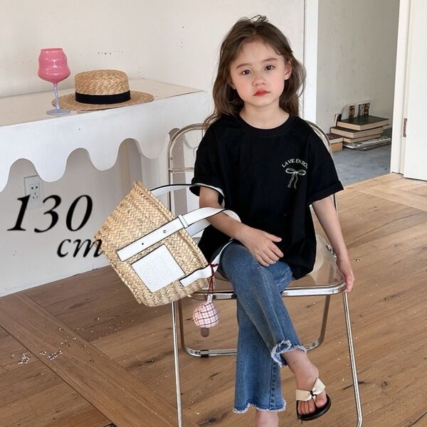 〔バックリボンTシャツ〕韓国 子供服 女の子 ガール トップス 半袖 ピンク