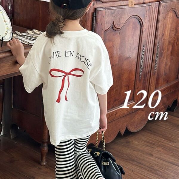 〔バックリボンTシャツ〕韓国 子供服 女の子 ガール トップス 半袖 ピンク