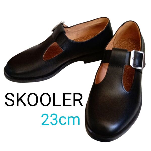 ほぼ未使用 ムーンスター スクーラー SKOOLER Tストラップ レザー シューズ パンプス コルク中敷 23cm ブラック 革