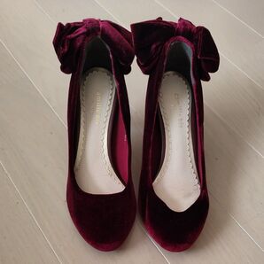Camille bis パンプス リボン ベルベット ボルドー 22.5cm