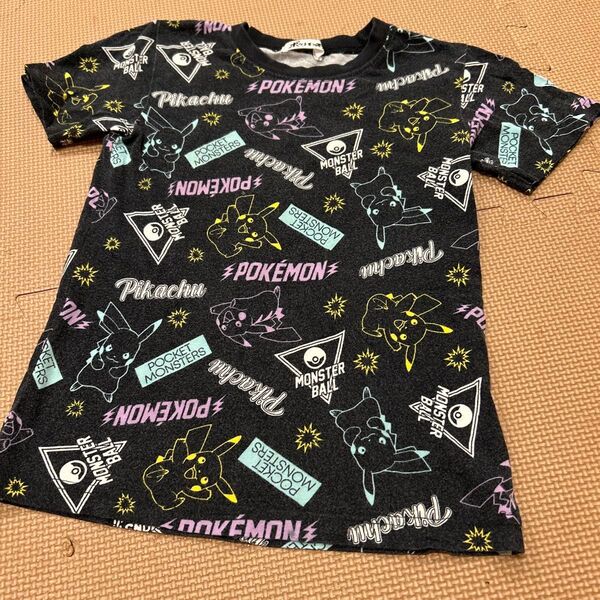 ポケモン ピカチュウ Tシャツ 120cm 半袖 総柄 ブラック