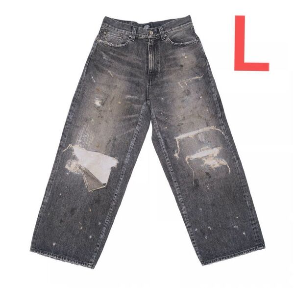 【即完品】TSY RIPPED WIDE STRAIGHT DENIM BLACK Lサイズ デニムパンツ ブラック ジーンズ