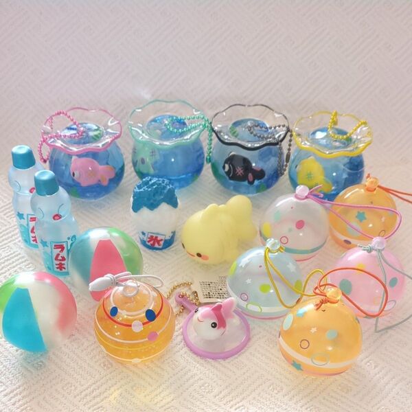 金魚 出目金 ヨーヨー 置物 オイルチャーム ボールチェーン キーホルダー ソフビ 置物 17個セット