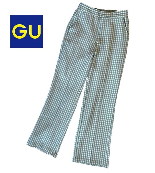 【未使用】GU ギンガムチェックストレートパンツ 薄手 イージー ストレッチ M カジュアルパンツ