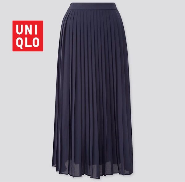 【未使用級】UNIQLO シフォンプリーツロングスカート Lサイズ 大きいサイズ ネイビー 洗濯機洗い可能