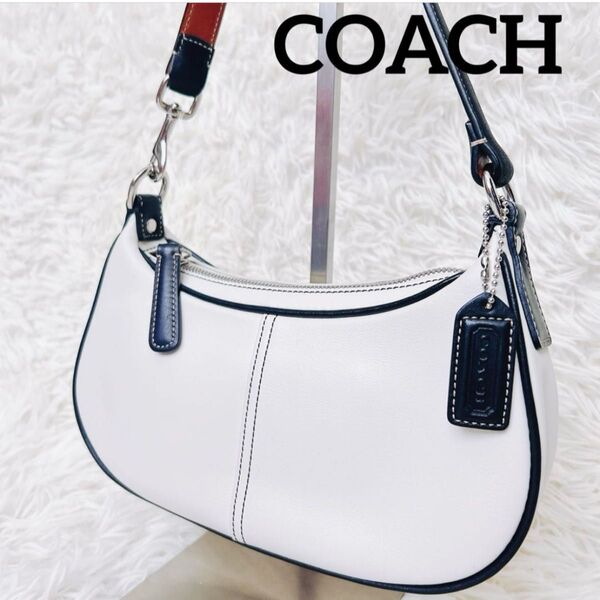 COACH コーチ ワンハンドル ハンドバッグ アクセサリーポーチ ミニバッグ 肩掛 白 黒 バイカラー 7593