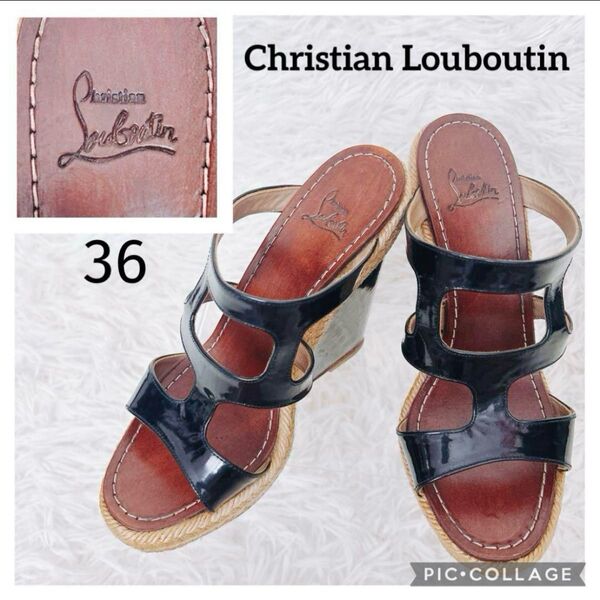 Christian Louboutin ルブタン サンダル エナメル ウエッジソール レザー 黒 レッドソール 36