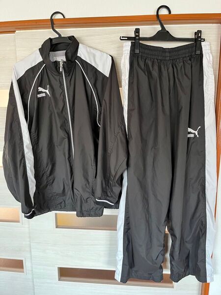 PUMA ウインドブレーカー 上下セット ブラック×ホワイト ジャージ ジョギングウェア 中古 S-M ウエスト78