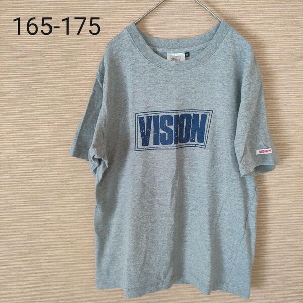 VISION STREET WEAR ボックスロゴプリントTシャツ 160 170 メンズМ グレー 男の子 女の子 ジュニア