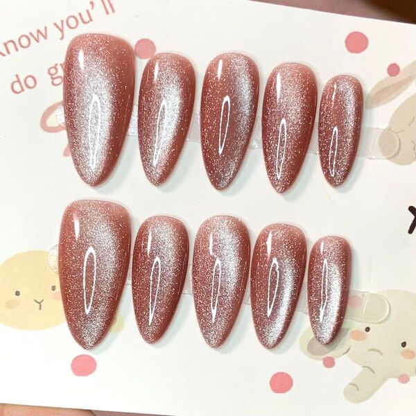 510 現品ネイルチップ XSサイズ 親指長さ23mm ハンドメイド ワンカラーマグネットうるツヤニュアンスちゅるんサイド推し