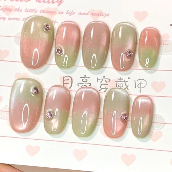 595 現品ネイルチップ Sサイズ 親指長さ19mm ハンドメイド グラデーションマグネットうるツヤニュアンス量産型ちゅるん