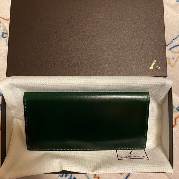 美品 土屋鞄 コードバン 長札入れ 長財布 フォレストグリーン