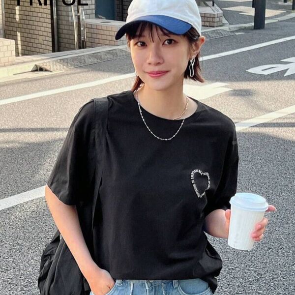 ※値下げ不可 SHEIN FRIFUL ラウンドネック ドロップショルダースリーブTシャツ JP-XS 半袖Tシャツ