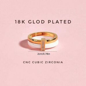 ステンレススチール セラミック キュービック ジルコニアリング 上品 レディース ジュエリー ゴールド380941