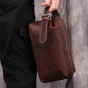 ビジネス 防水メンズ クラッチバッグ ハンドバッグ PUレザー 収納バッグ ブラウン 茶色 ハンディバッグ154351