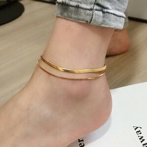 ステンレス銅製 スネークボーン アンクレット メンズ レディース ゴールド シンプル882690