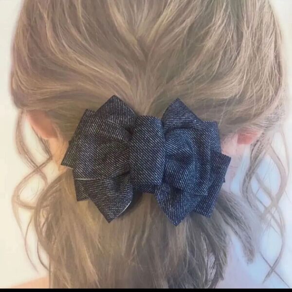 【ハンドメイド】デニム風リボンバレッタ☆ヘアアクセサリー220