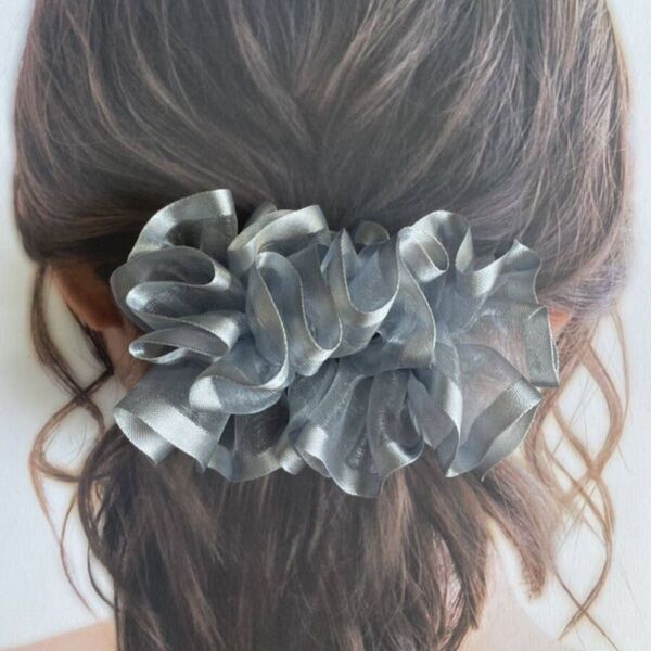 【ハンドメイド】オーガンジーフリルリボンバレッタ☆ヘアアクセサリー388