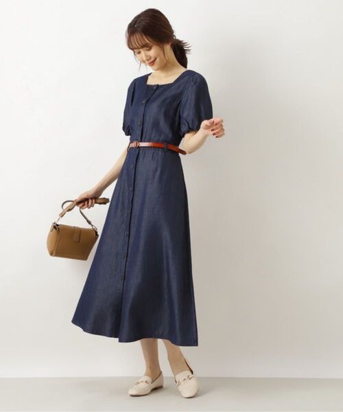 NATURAL BEAUTY BASIC ボリュームスリーブ デニムワンピース