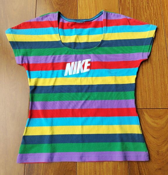 NIKE マルチボーダースポーツウェア 半袖Tシャツ ランニング ジョギング ヨガ ナイキ レインボーカラーカラフルS