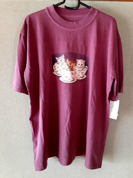 未使用 Tシャツ 五分袖Tシャツ 半袖Tシャツ M メンズ レディース 男女兼用 パープル 紫 朱色