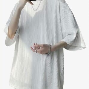 未使用☆白Tシャツ カットソー ストライプ ホワイト メンズ XL 薄手 無地 ゆったりサイズ