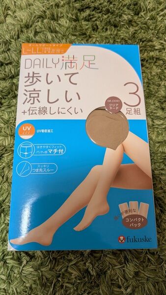 福助 DAILY満足 歩いて涼しい 伝線しにくい ストッキング L-LL クリアヌード 3足組